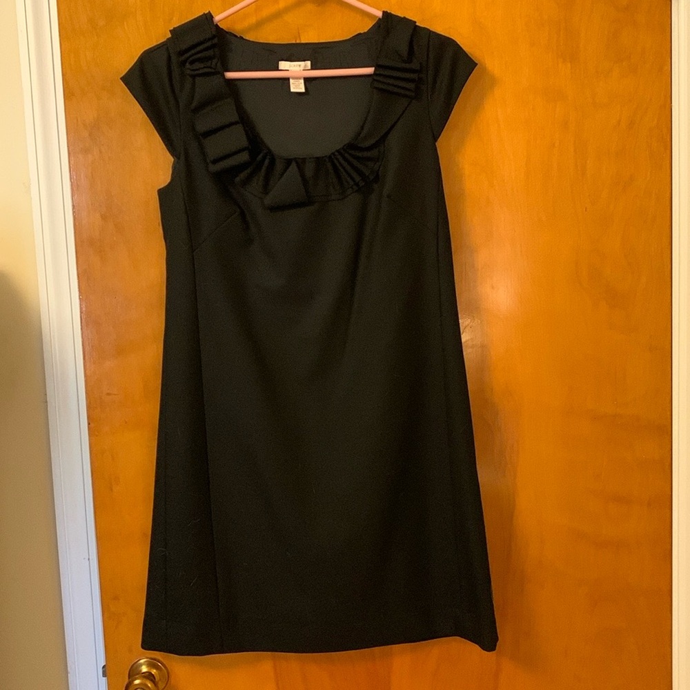 J. Crew Black Sheath Mini Dress Square Neck Cap Sleeve